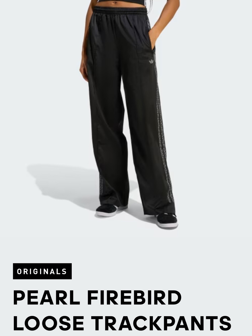 adidas Black Wide-Leg Pearl Detail Track Pants